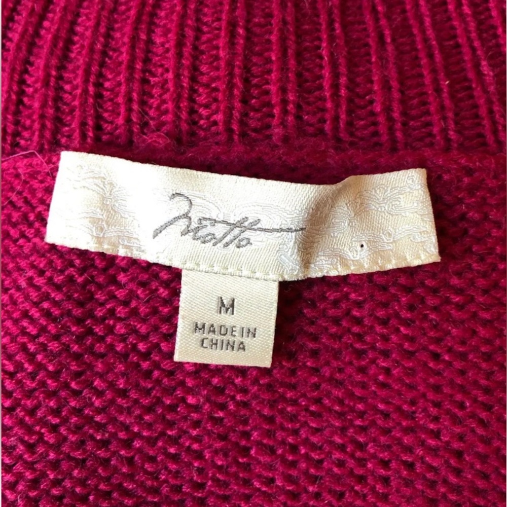 MOTTO Wool Blend RUFFLE V Neck High Low Cardigan Raspberry Red M - Picture 7 of 8